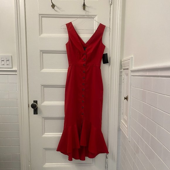 Saloni Zoey Cutout Cotton Blend Poplin Midi Dress - Picture 3 of 9